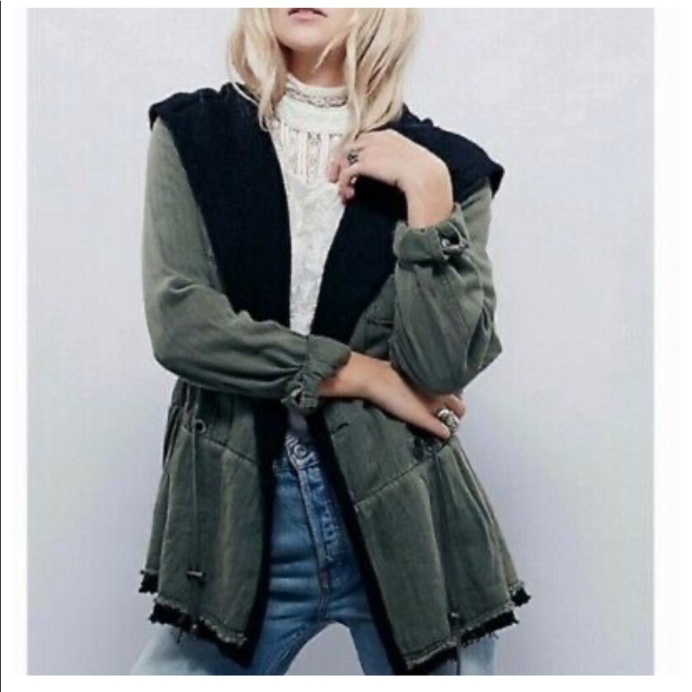 Free People Soft Army Green Hooded Utility Jacket OB433903 XS